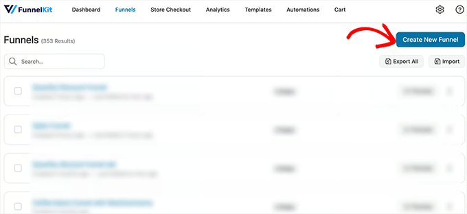 Click Create New Funnel button in FunnelKit