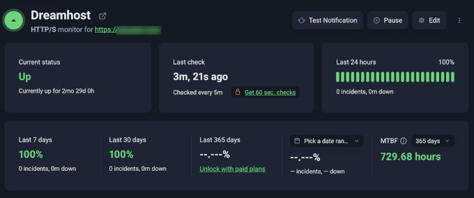 DreamHost uptime test result
