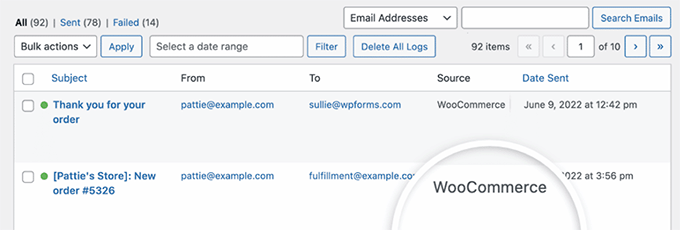 WooCommerce email log in WP Mail SMTP WooCommerce email log in WP Mail SMTP