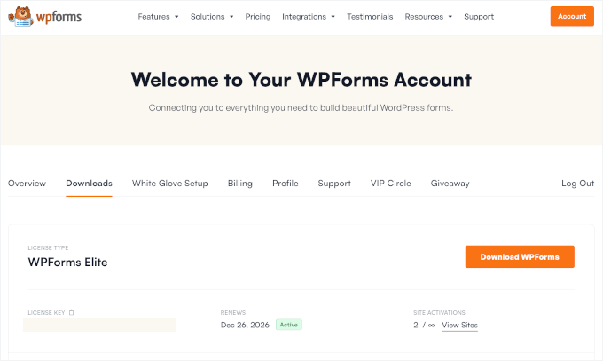 Tabloul de bord al contului WPForms