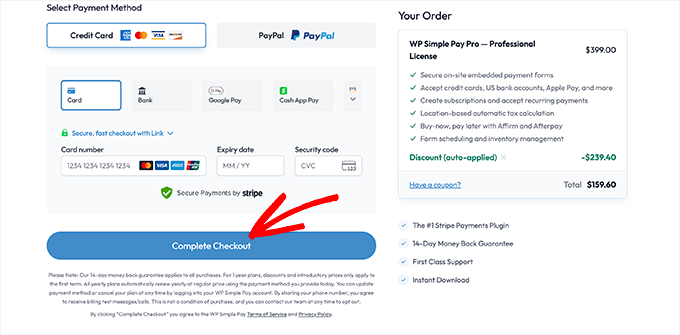 WP Simple Pay dodaj szczegóły płatności i dokonaj zakupu