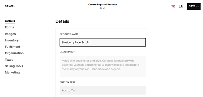 Add a physical product to your blog in Squarespace