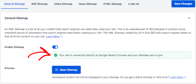 Sitemaps connected to Google Search Console