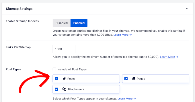 Choosing post types to include in sitemap