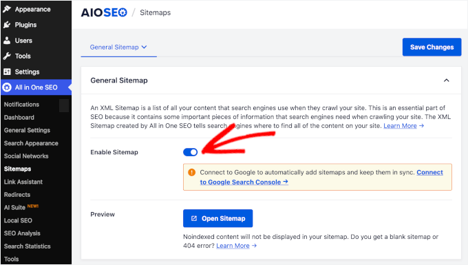 Enabling sitemap in AIOSEO