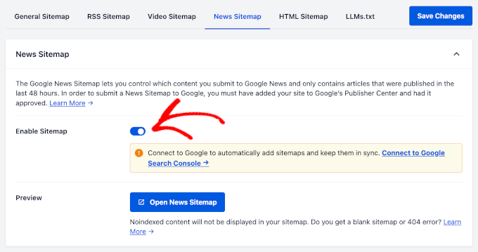 Enabling news sitemap in AIOSEO