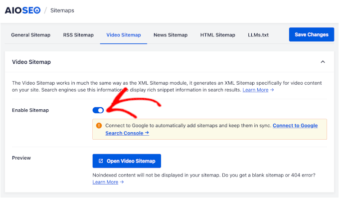 Enabling video sitemap in AIOSEO