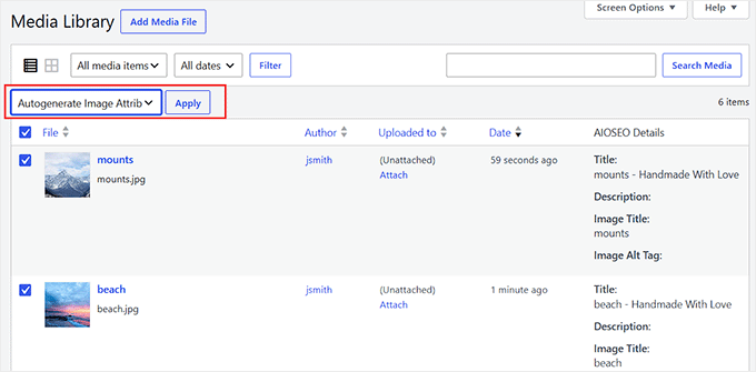 Autogenerate image attributes in AIOSEO Autogenerate image attributes in AIOSEO