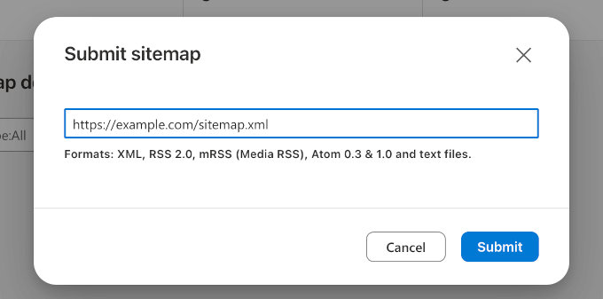 Adding the sitemap URL in Bing Webmaster Tools