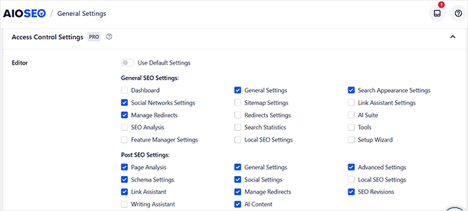 Configure access control settings with AIOSEO Configure access control settings with AIOSEO