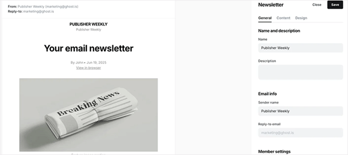 Create a newsletter in Ghost