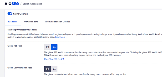Enable crawl cleanup in AIOSEO Enable crawl cleanup in AIOSEO