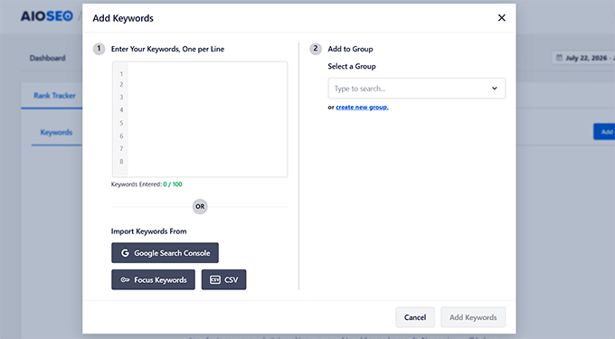 Import keywords for tracking from Google Search Console in AIOSEO Import keywords for tracking from Google Search Console in AIOSEO