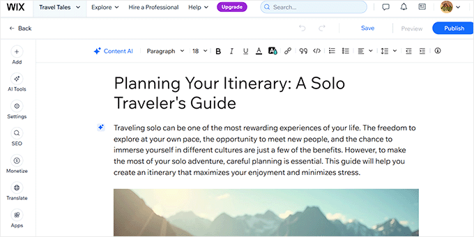 Blog post created with AI in Wix