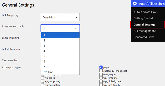 Set keyword limit in Auto Affiliate Links Set keyword limit in Auto Affiliate Links