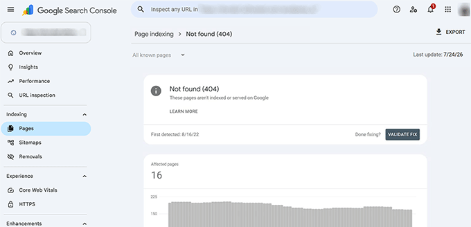 Google Search Console'da 404 bulunamadı hatalarını görüntüleyin Google Search Console'da 404 bulunamadı hatalarını görüntüleyin