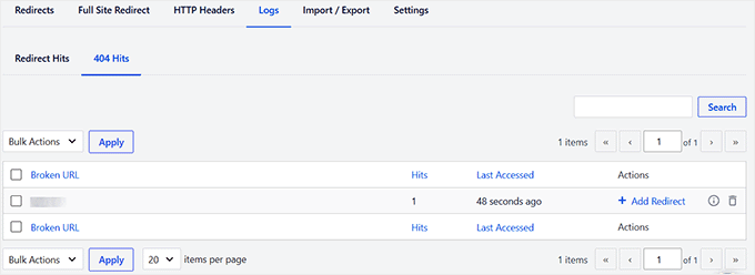 View logs for 404 hits with AIOSEO View logs for 404 hits with AIOSEO