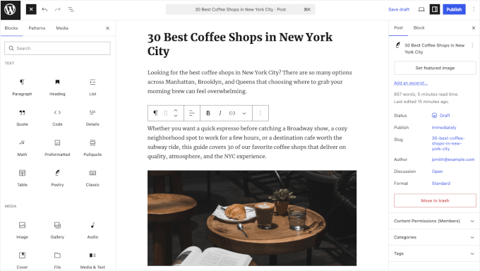 WordPress' visual editor WordPress' visual editor