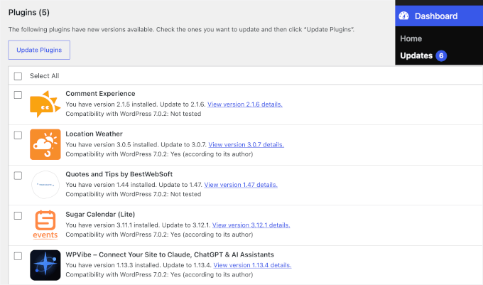 Perform updates in WordPress Perform updates in WordPress
