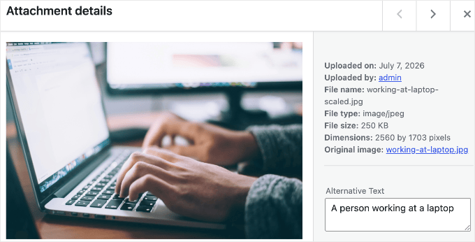 WordPress-mediabibliotek som visar en nyligen uppladdad bild via MCP WordPress-mediabibliotek som visar en nyligen uppladdad bild via MCP