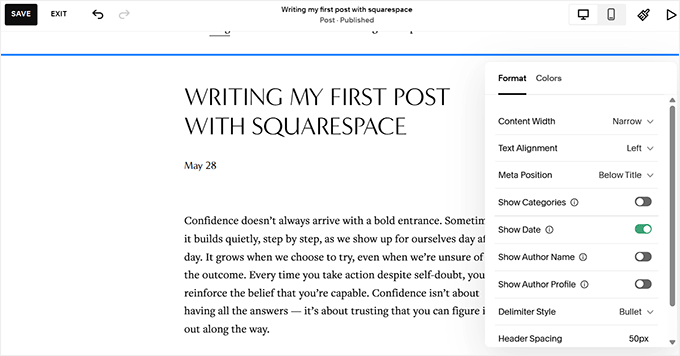 Writing a post with Squarespace