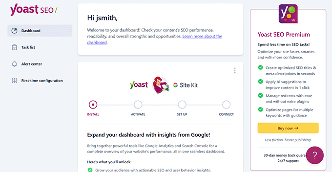 Yoast SEO dashboard Yoast SEO dashboard