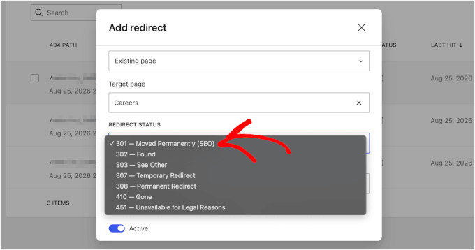 Choosing the 301 redirect