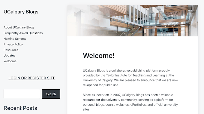 University of Calgary Blogs, managed using WordPress