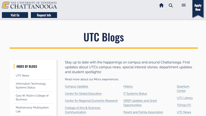 The University of Tennessee at Chattanooga blog, created using open-source WordPress