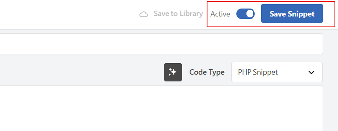 Make the snippet active and then click save