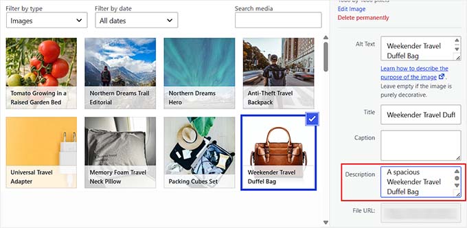 Add an image description in WordPress
