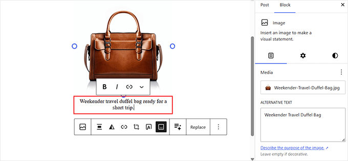 Add a caption to an image in WordPress