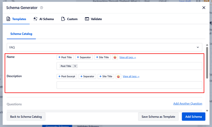 Add name and description for FAQ schema Add name and description for FAQ schema