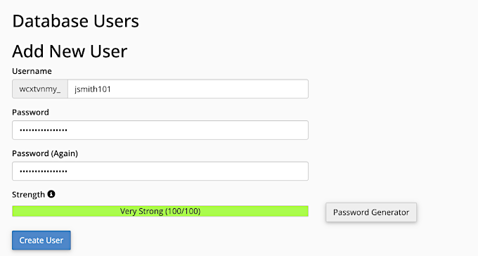 Create a new database user