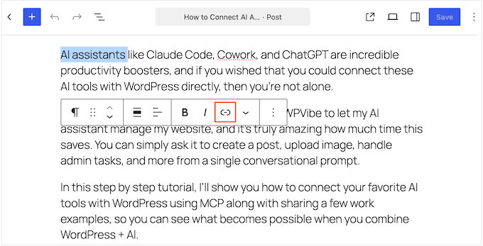 Adăugarea unui link în WordPress Adăugarea unui link în WordPress