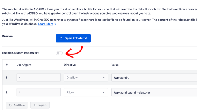 Activare comutator personalizat robots.txt Activare comutator personalizat robots.txt