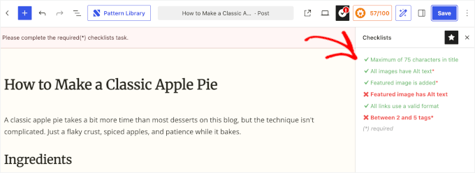WordPressコンテンツエディター内のチェックリストのタグ制限警告 WordPressコンテンツエディター内のチェックリストのタグ制限警告