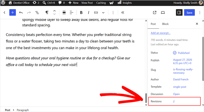 Click Revisions in the WordPress block editor Click Revisions in the WordPress block editor