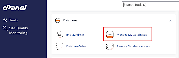 cPanel manage databases