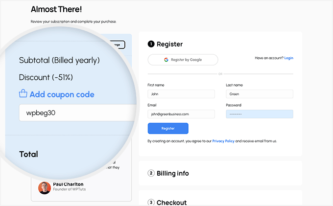Page de paiement du Depicter Slider Ajouter un coupon exclusif pour les utilisateurs de WPBeginner Page de paiement du Depicter Slider Ajouter un coupon exclusif pour les utilisateurs de WPBeginner