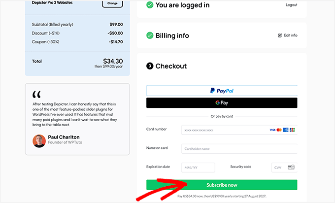 Options de paiement du Depicter Slider pour finaliser l'achat Options de paiement du Depicter Slider pour finaliser l'achat