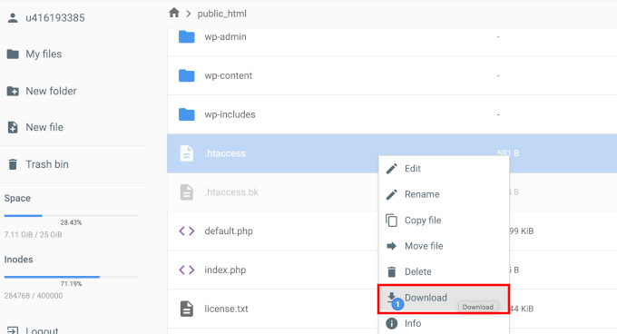Descărcați fișierul .htaccess pe computer ca backup Descărcați fișierul .htaccess pe computer ca backup