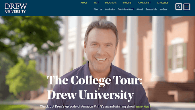 The Drew University website, built using WordPress