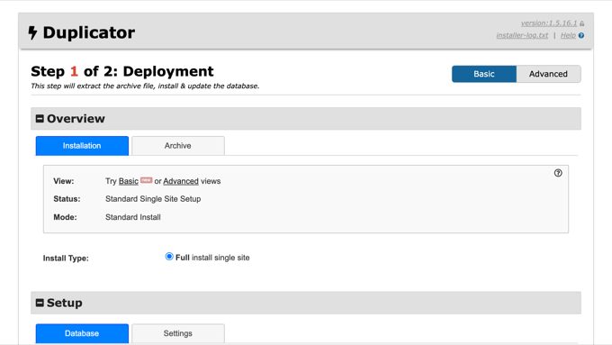 Duplicator Installer running on new domain