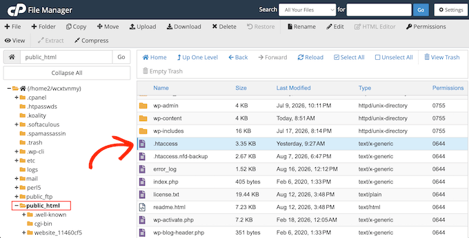 How to edit an htaccess file in a File Manager app