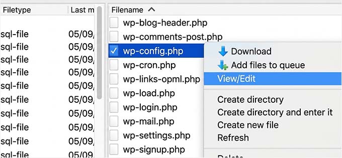 Editarea fișierului wp-config.php prin FTP