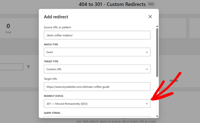 Enter the redirect details