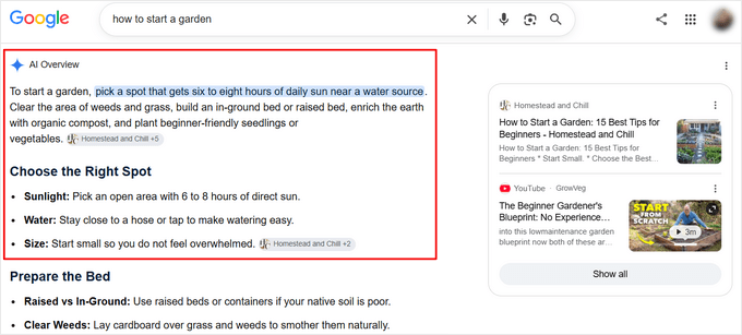 Example of Google AI Overview citing FAQ content Example of Google AI Overview citing FAQ content