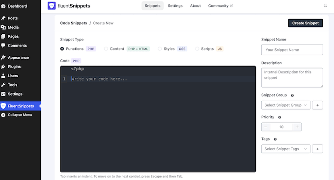 FluentSnippetプラグインを使用してウェブサイトにコードスニペットを追加する FluentSnippetプラグインを使用してウェブサイトにコードスニペットを追加する