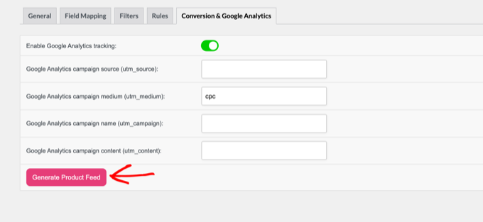 Generate product feed button